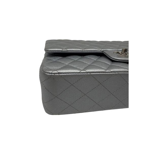 Chanel Leather Quilted Classic Double Flap CC Logo Medium Crossbody Bag Silver - Picture 10 of 16